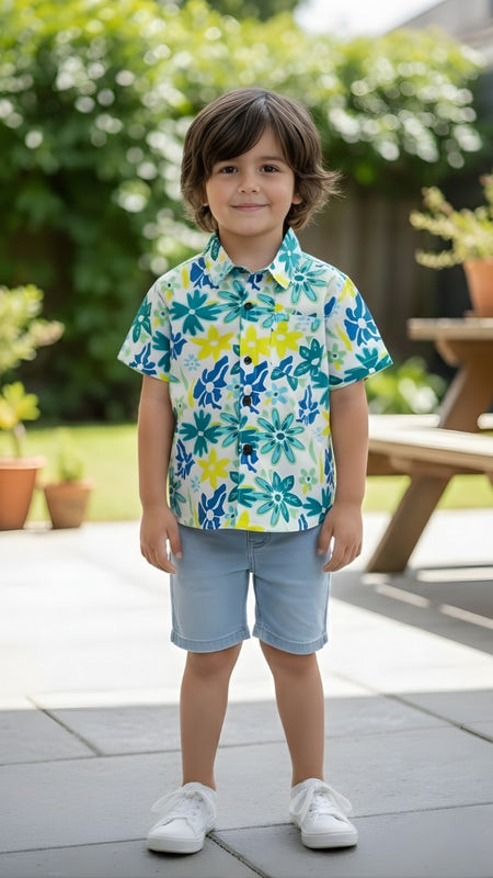 Boys Floral Print Cotton Shirt
