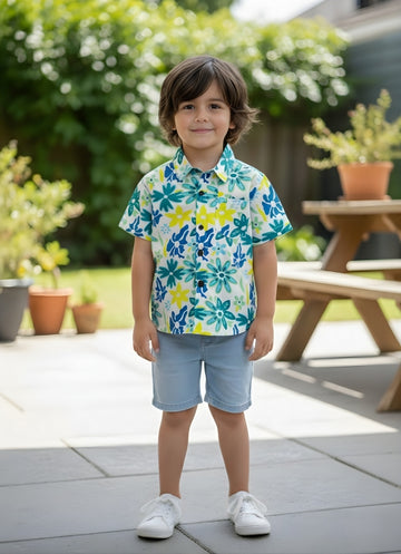 Boys Floral Print Cotton Shirt