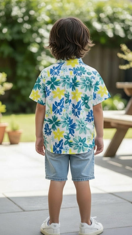 Boys Floral Print Cotton Shirt