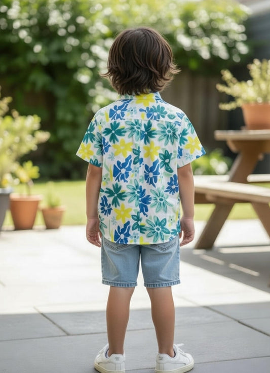 Boys Floral Print Cotton Shirt