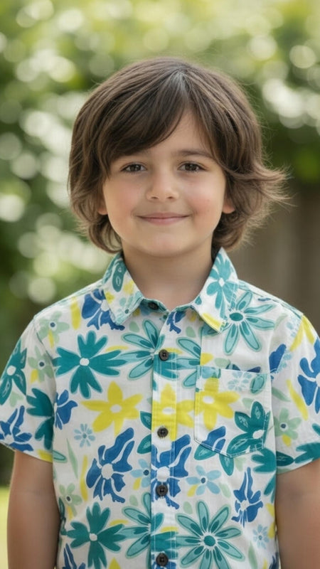 Boys Floral Print Cotton Shirt