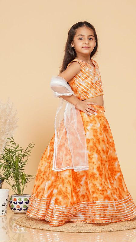Orange Shibori Kota doriya Lehenga set