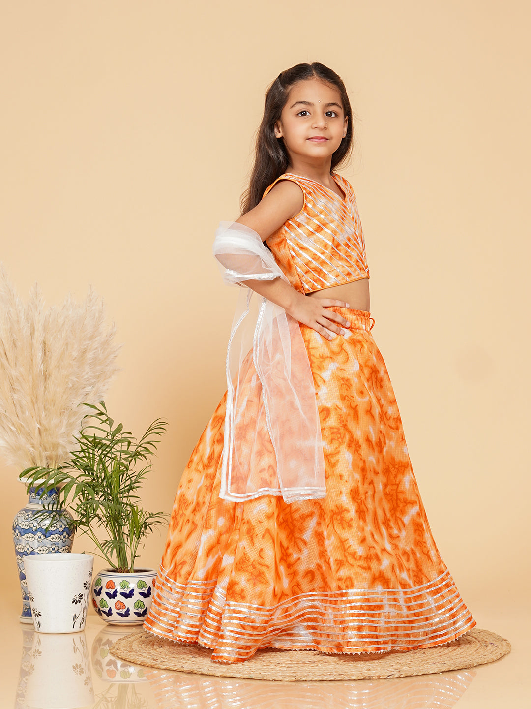 Orange Shibori Kota doriya Lehenga set