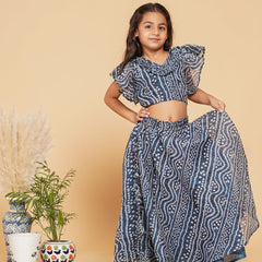 Blue Bandhani Doriya Crop top Skirt set
