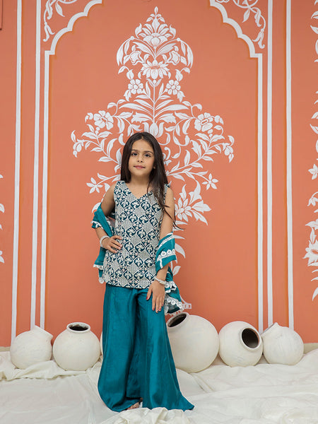 Rama Green Embroidered Design Kurta Palazzo Dupatta Set