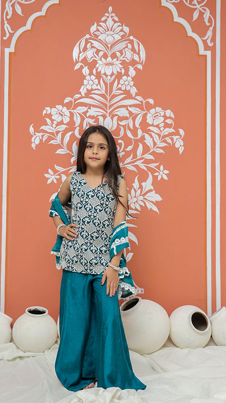 Rama Green Embroidered Design Kurta Palazzo Dupatta Set