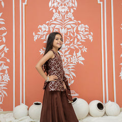 Brown Gota Sequin Design Kurta Palazzo Dupatta Set