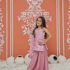 Powder Pink Kurta Palazzo Dupatta Set