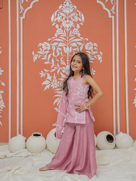 Powder Pink Kurta Palazzo Dupatta Set
