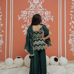 Green Multicolor Gota Design Kurta Palazzo Dupatta Set