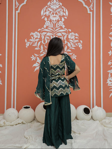 Green Multicolor Gota Design Kurta Palazzo Dupatta Set