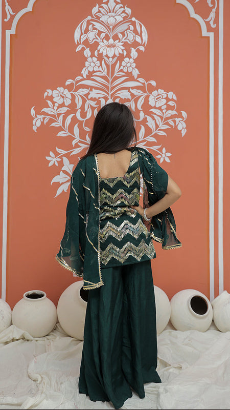 Green Multicolor Gota Design Kurta Palazzo Dupatta Set