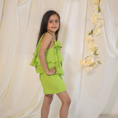 Bright Green Cotton Crepe Crush Coord-set