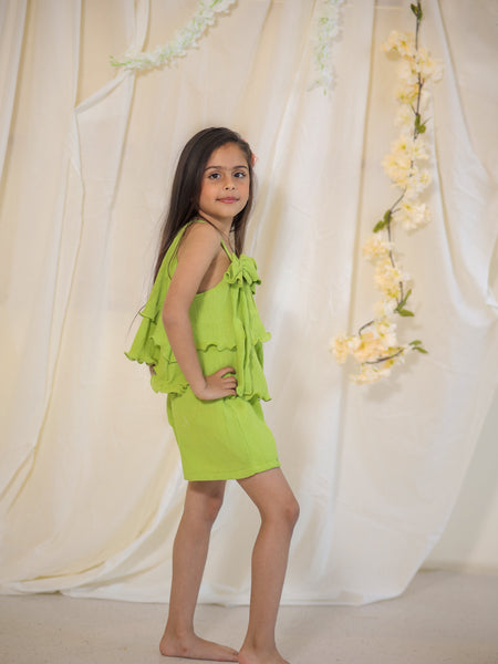Bright Green Cotton Crepe Crush Coord-set