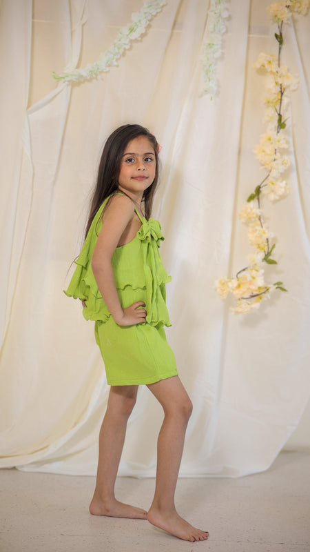 Bright Green Cotton Crepe Crush Coord-set