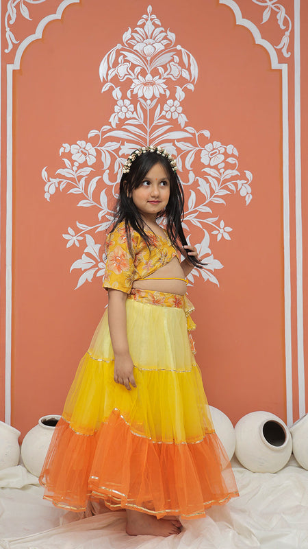 Yellow Multi colored Lehenga set