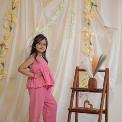 Baby Pink Cotton Crepe Crush Coord-set