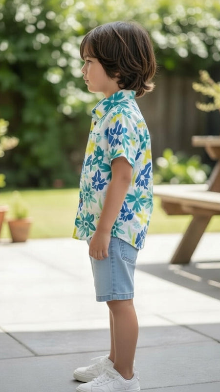 Boys Floral Print Cotton Shirt
