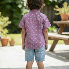 Kids Purple Animal Print Pure Cotton Half Sleeve Shirt