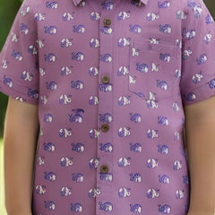 Kids Purple Animal Print Pure Cotton Half Sleeve Shirt