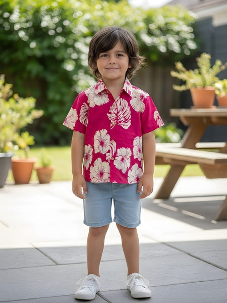 Kids Botanical Printed Pure Cotton Half Sleeve Shirt