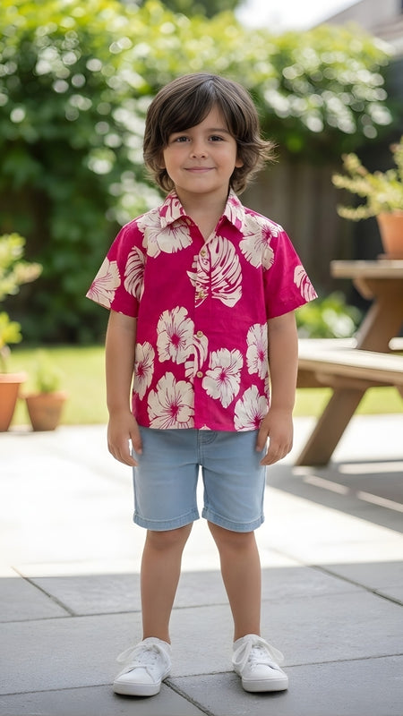 Kids Botanical Printed Pure Cotton Half Sleeve Shirt