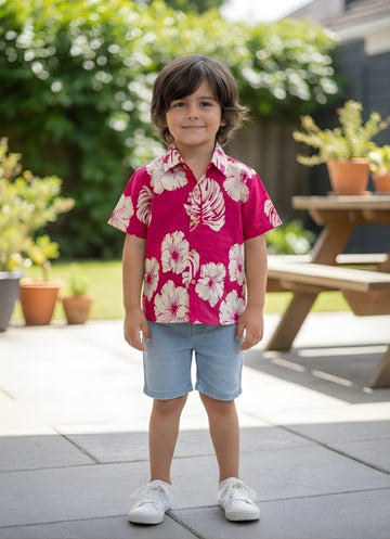 Kids Botanical Printed Pure Cotton Half Sleeve Shirt