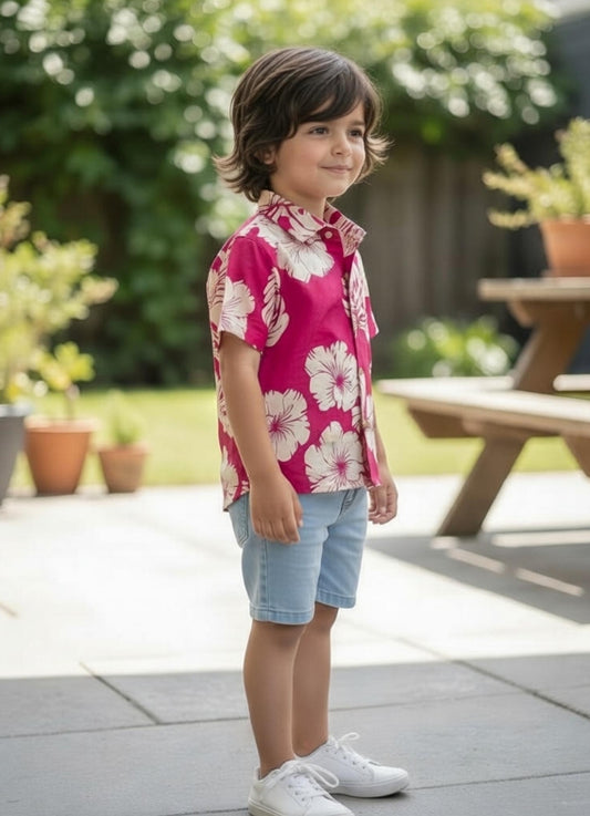 Kids Botanical Printed Pure Cotton Half Sleeve Shirt