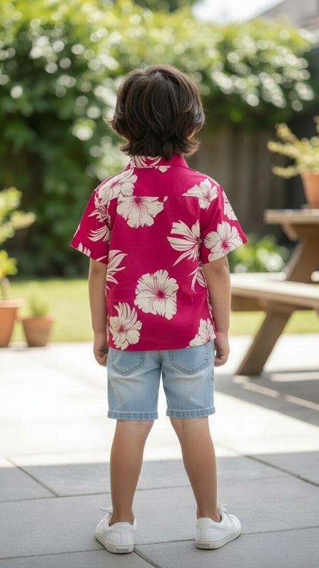 Kids Botanical Printed Pure Cotton Half Sleeve Shirt
