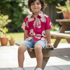 Kids Botanical Printed Pure Cotton Half Sleeve Shirt