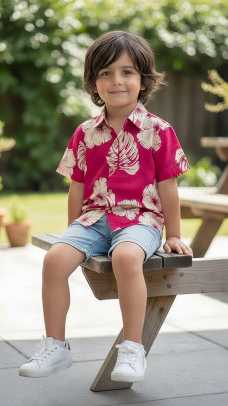 Kids Botanical Printed Pure Cotton Half Sleeve Shirt