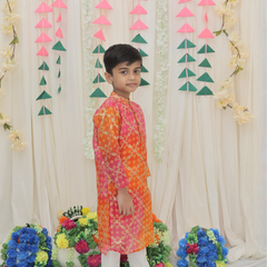 Green Pure Cotton Kota Doriya Zigzag Print Full Sleeve Boys Kurta