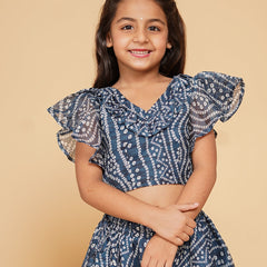Blue Bandhani Doriya Crop top Skirt set
