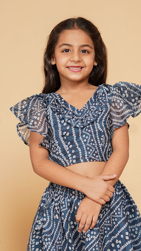 Blue Bandhani Doriya Crop top Skirt set