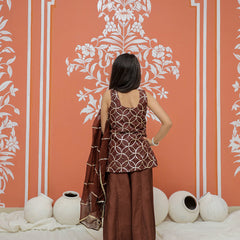 Brown Gota Sequin Design Kurta Palazzo Dupatta Set
