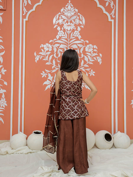 Brown Gota Sequin Design Kurta Palazzo Dupatta Set