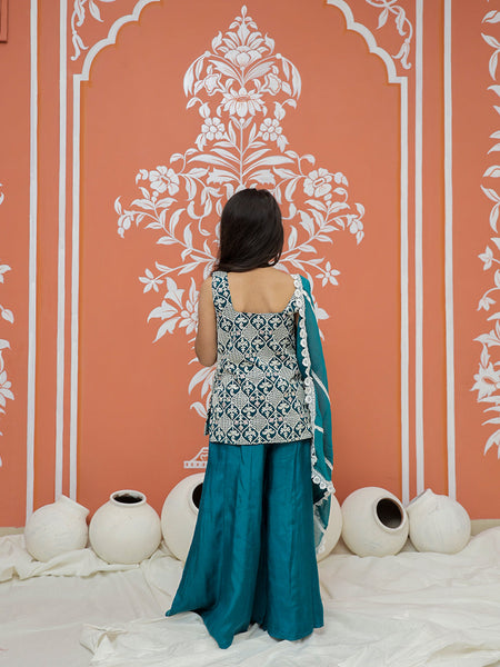 Rama Green Embroidered Design Kurta Palazzo Dupatta Set