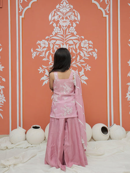Powder Pink Kurta Palazzo Dupatta Set