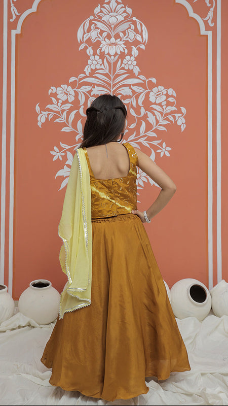 Mustard Upada Silk Tye and Dye Lehenga set