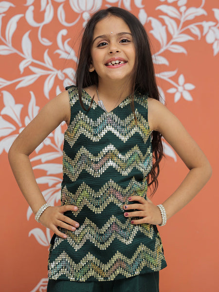 Green Multicolor Gota Design Kurta Palazzo Dupatta Set