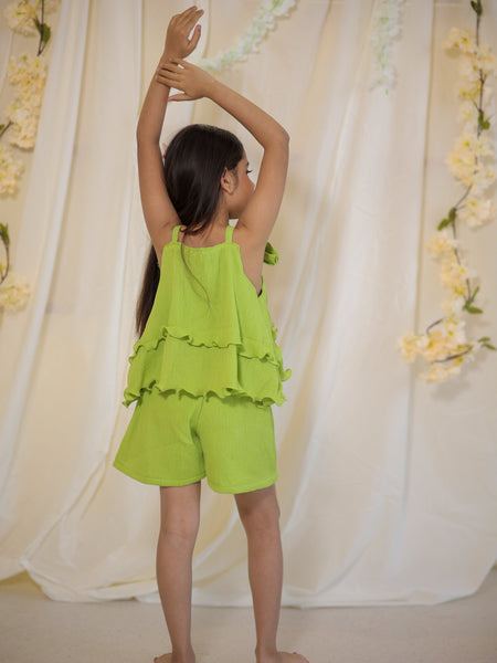 Bright Green Cotton Crepe Crush Coord-set