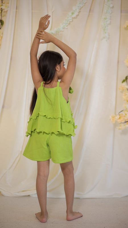 Bright Green Cotton Crepe Crush Coord-set