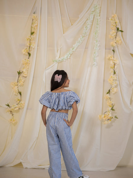 South Cotton Blue Striped Coord-set