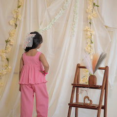 Baby Pink Cotton Crepe Crush Coord-set