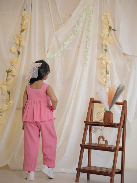 Baby Pink Cotton Crepe Crush Coord-set