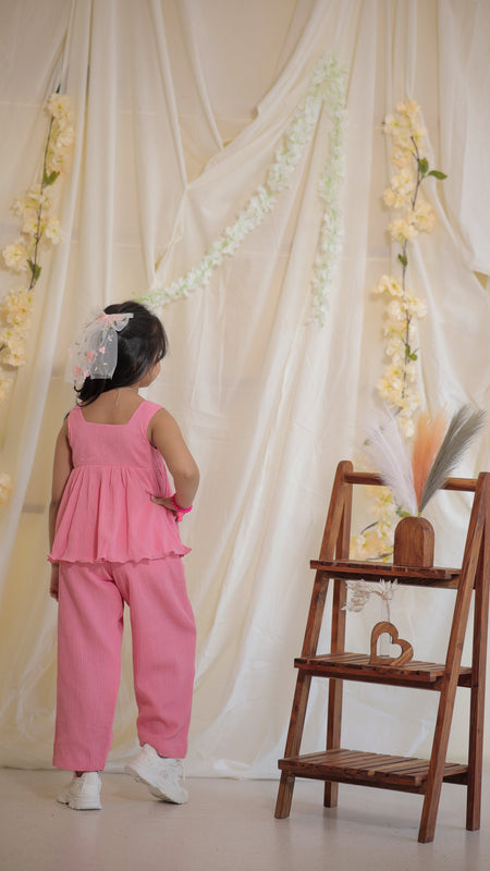 Baby Pink Cotton Crepe Crush Coord-set