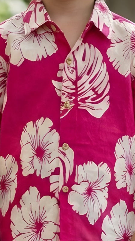 Kids Botanical Printed Pure Cotton Half Sleeve Shirt