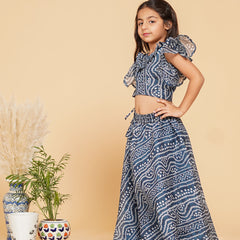 Blue Bandhani Doriya Crop top Skirt set