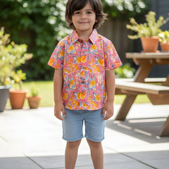 Kids Peach Floral Print Pure Cotton Half Sleeve Shirt