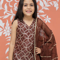Brown Gota Sequin Design Kurta Palazzo Dupatta Set
